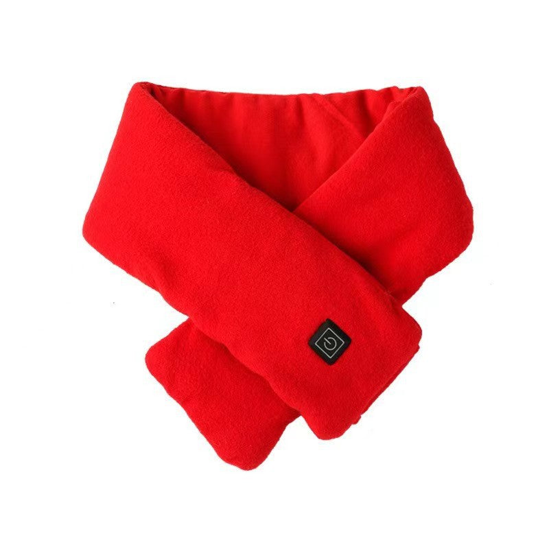 Red heated scarf with a power button on a white background