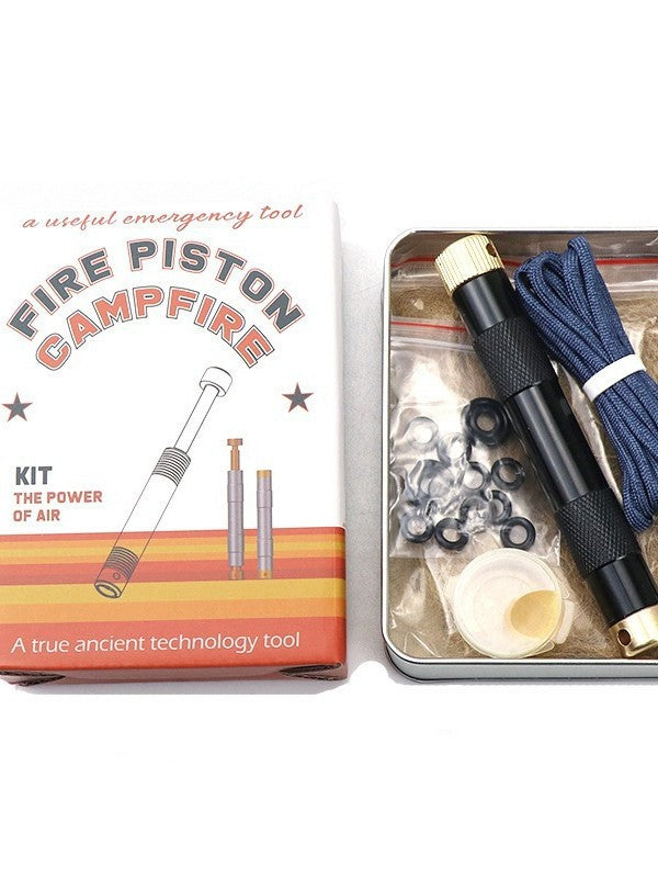 Fire piston campfire kit with packaging on a white background
