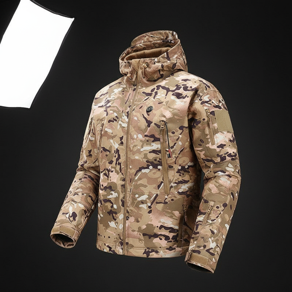 Camouflage heated jacket on a black background