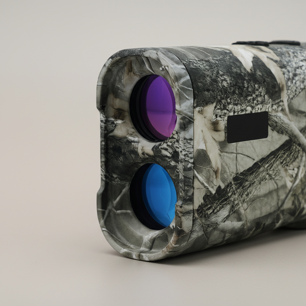 Rangefinder with camouflage pattern on a light gray background